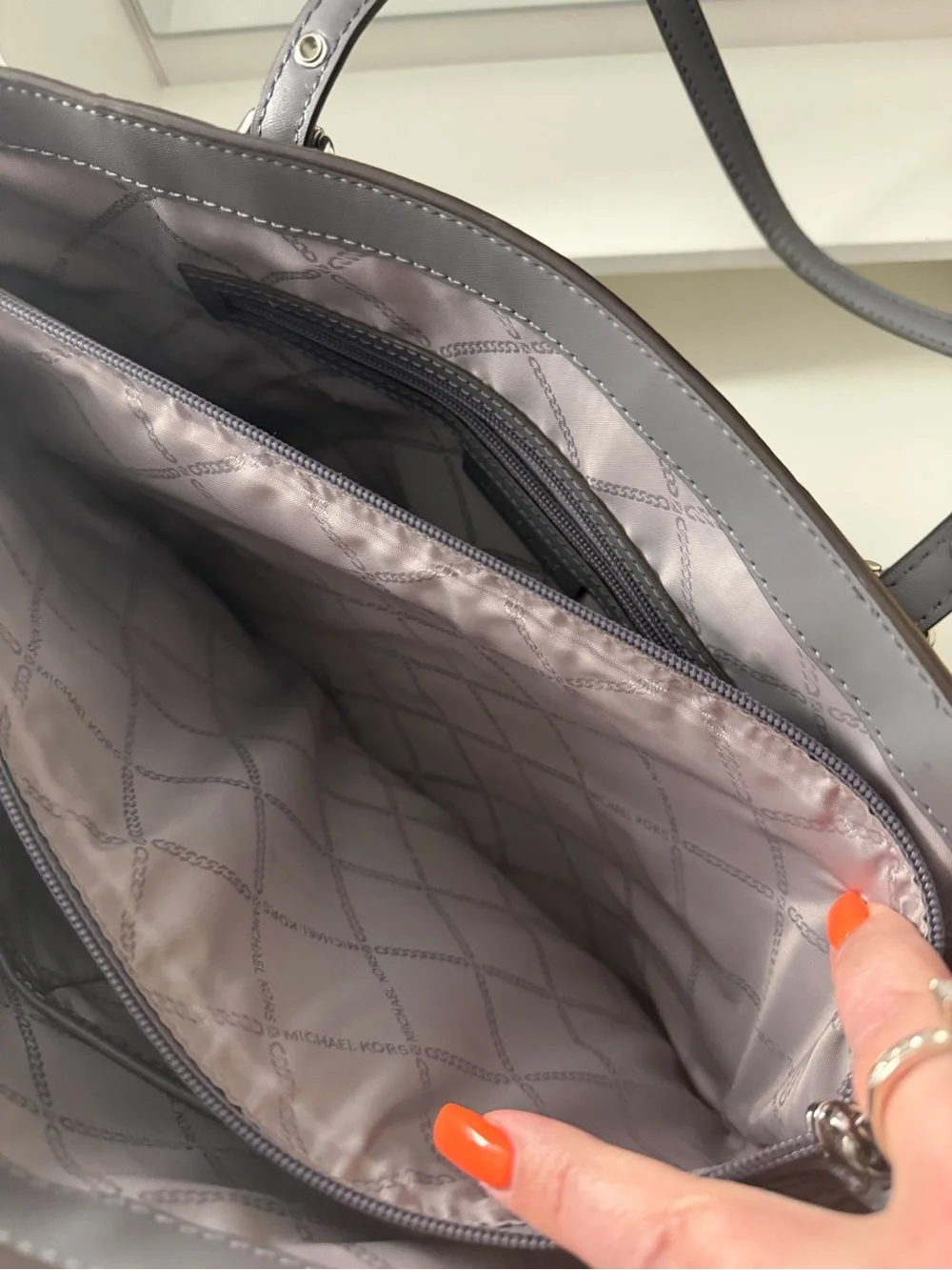 Michael Kors Monogram Tote in Charcoal Gray and Black